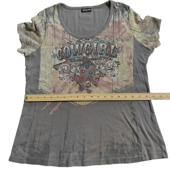 Plus Size Cowgirl Distressed Rhinestone Rodeo Western Graphic T Stampede Sz 1X - Picture 14 of 15